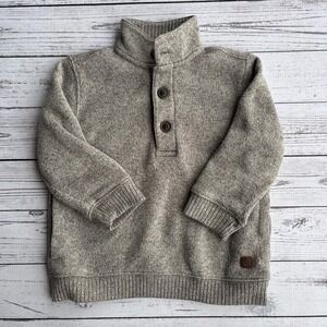 Janie and Jack Boys Heather Grey Marled Mock Neck Button Sweater 18-24 Months